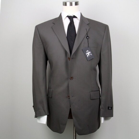 Calvin Klein Blazer 44R Wool Gray 3-Button cK Logo Made in Canada Vintage - Picture 10 of 10